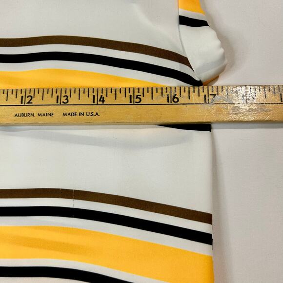 Express Women’s Striped Cap Sleeve Half-Zip Blouse Size XS Yellow White EUC - Picture 7 of 11